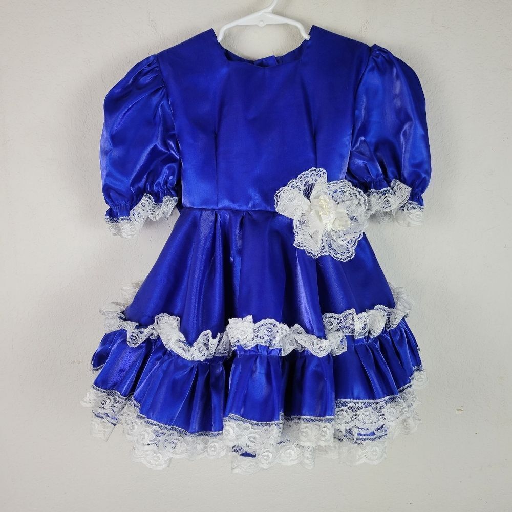 Handmade Royal Blue‎ Tafetta And Lace Pageant Holiday Dress